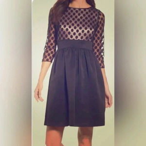 Eliza J Black Polka Dot Cocktail LBD with 3/4 sleeves- fit & flare- 14P